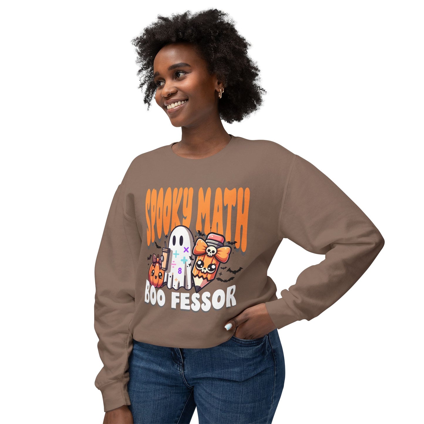 Math Teacher Halloween Lightweight Crewneck Sweatshirt, Custom School Subjects, Spooky Boo-fessor, School Inspired Design, Comfort Colors