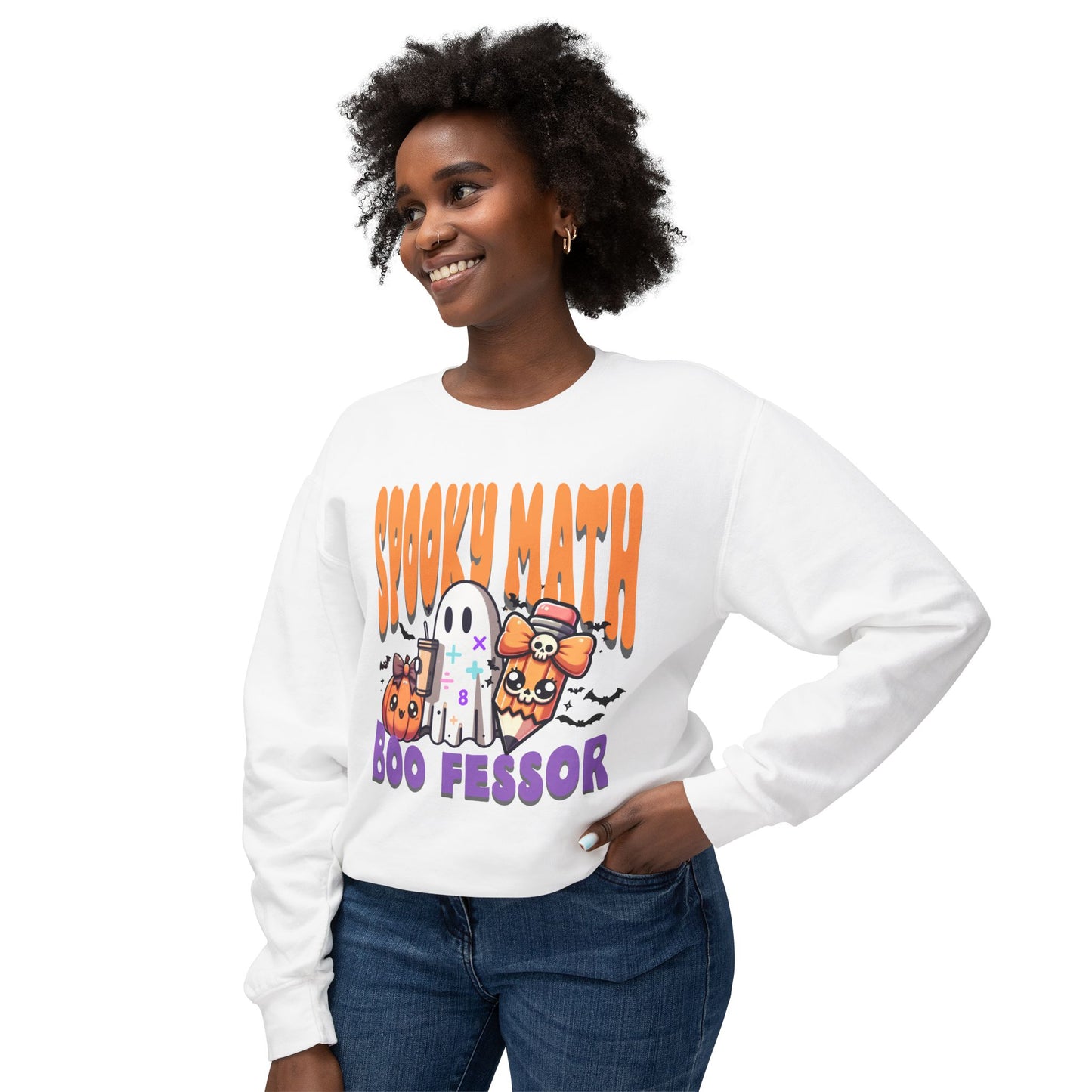 Math Teacher Halloween Lightweight Crewneck Sweatshirt, Custom School Subjects, Spooky Boo-fessor, School Inspired Design, Comfort Colors