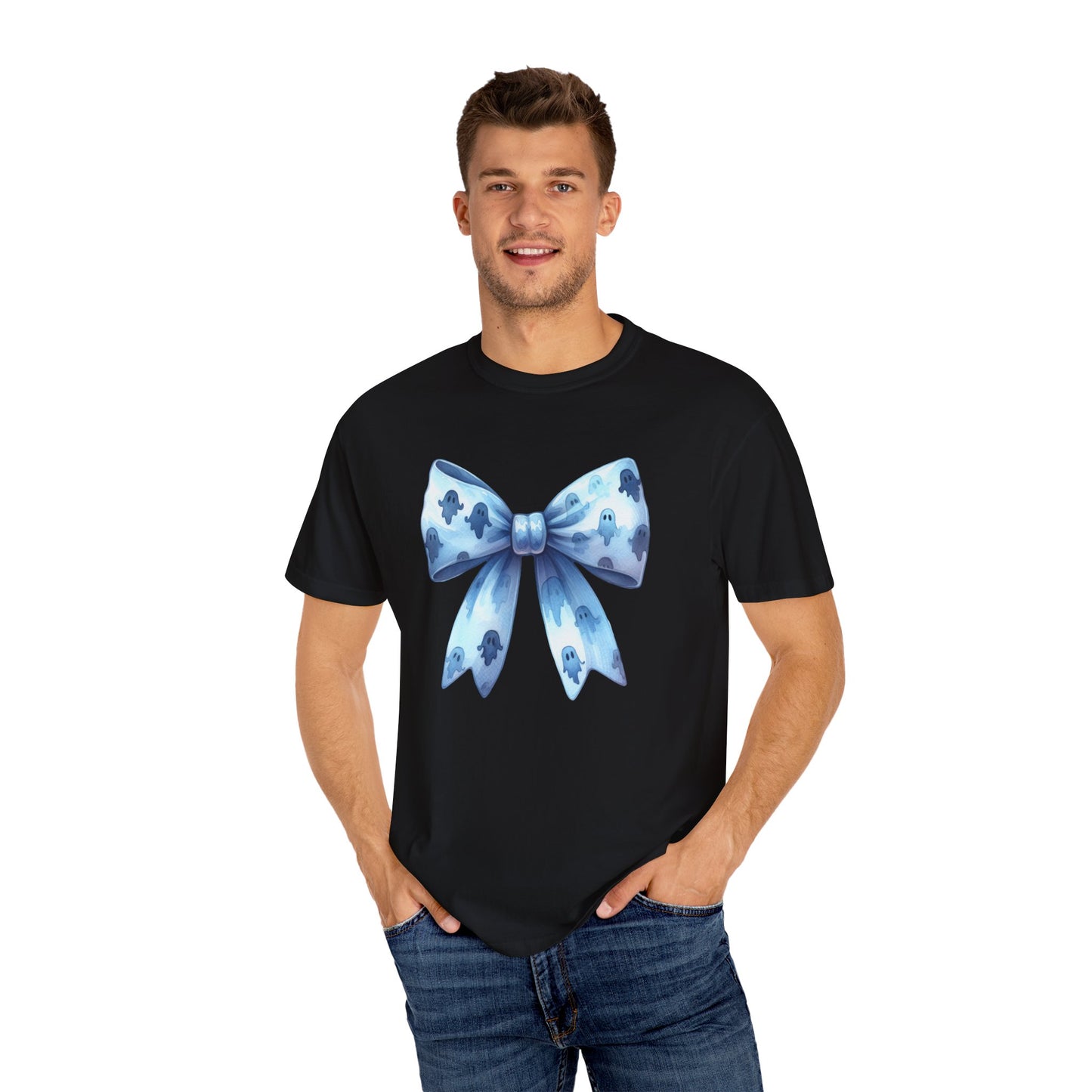 Halloween Coquette Bow Unisex T-shirt, Cute Gifts for Her, Garment-Dyed Tee, Halloween Shirt, Bow Design Shirt