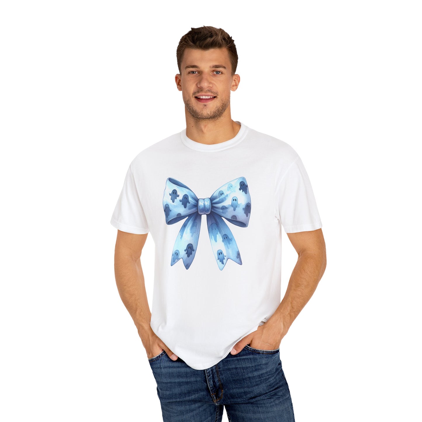 Halloween Coquette Bow Unisex T-shirt, Cute Gifts for Her, Garment-Dyed Tee, Halloween Shirt, Bow Design Shirt