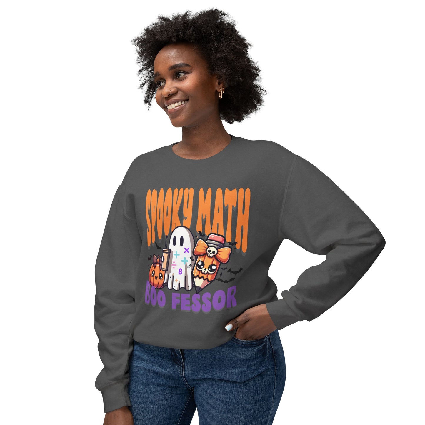 Math Teacher Halloween Lightweight Crewneck Sweatshirt, Custom School Subjects, Spooky Boo-fessor, School Inspired Design, Comfort Colors