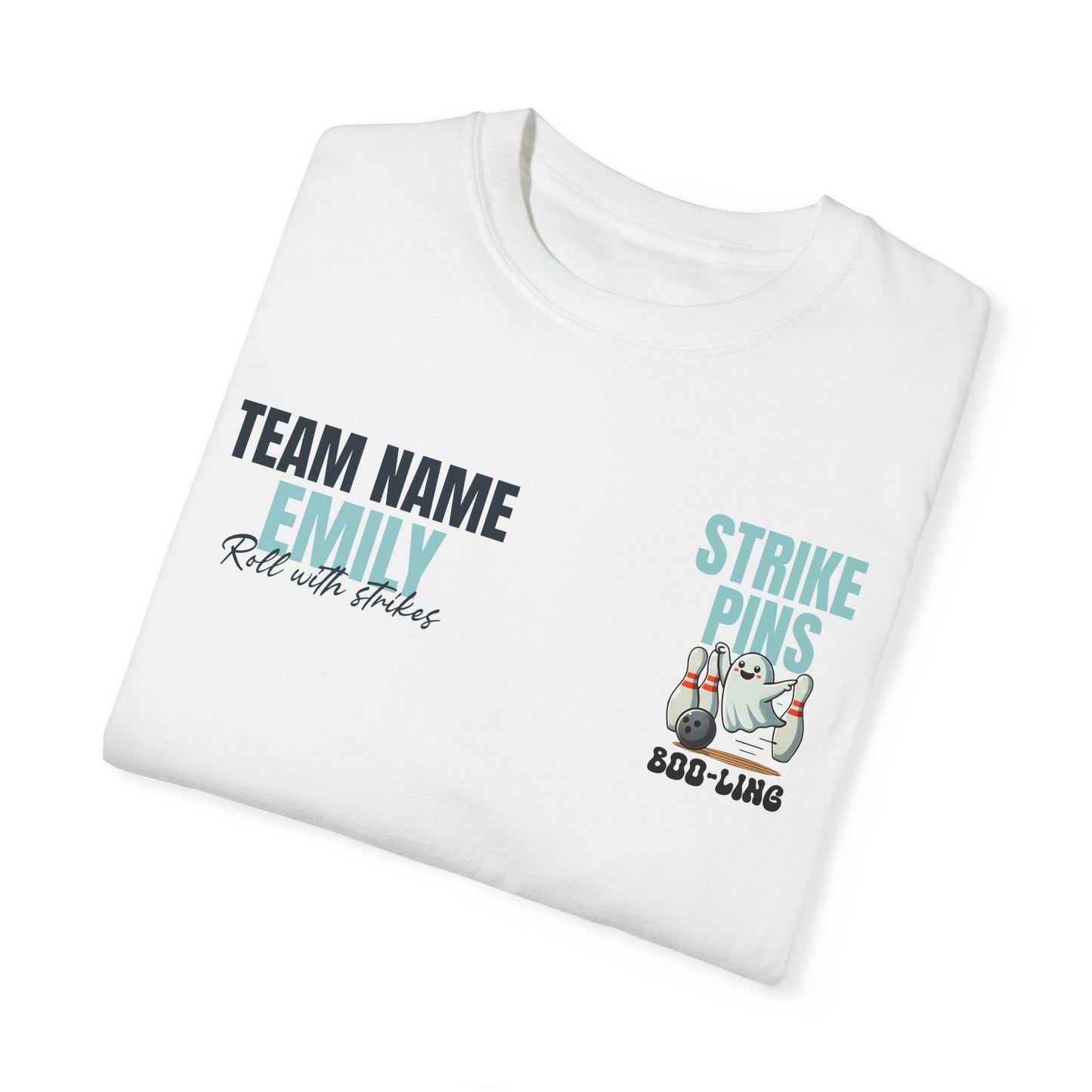 Halloween Bowling T-shirt, Custom Team Name Strike Lanes Boo-ling Ghost Sheet Design, Unisex Tee, Costume Party Shirt, Holiday Bowling Gift,