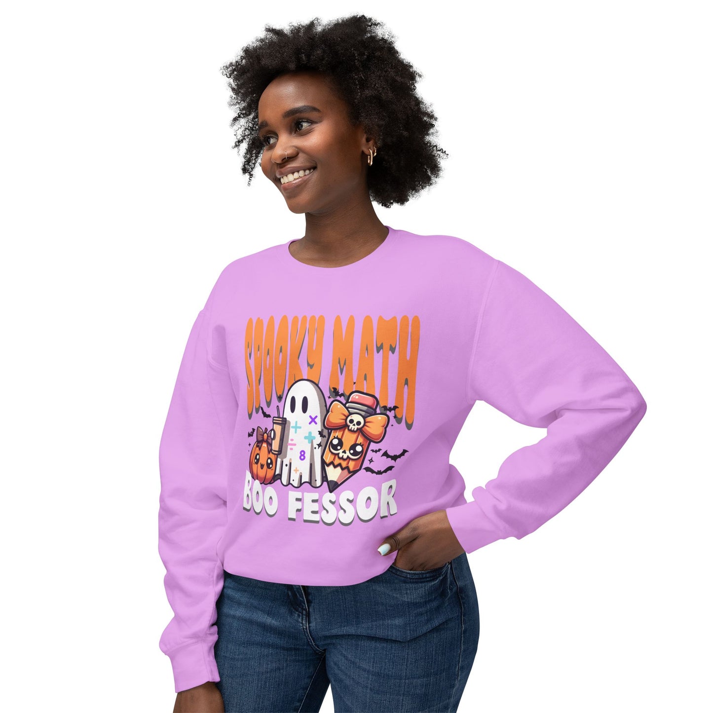 Math Teacher Halloween Lightweight Crewneck Sweatshirt, Custom School Subjects, Spooky Boo-fessor, School Inspired Design, Comfort Colors