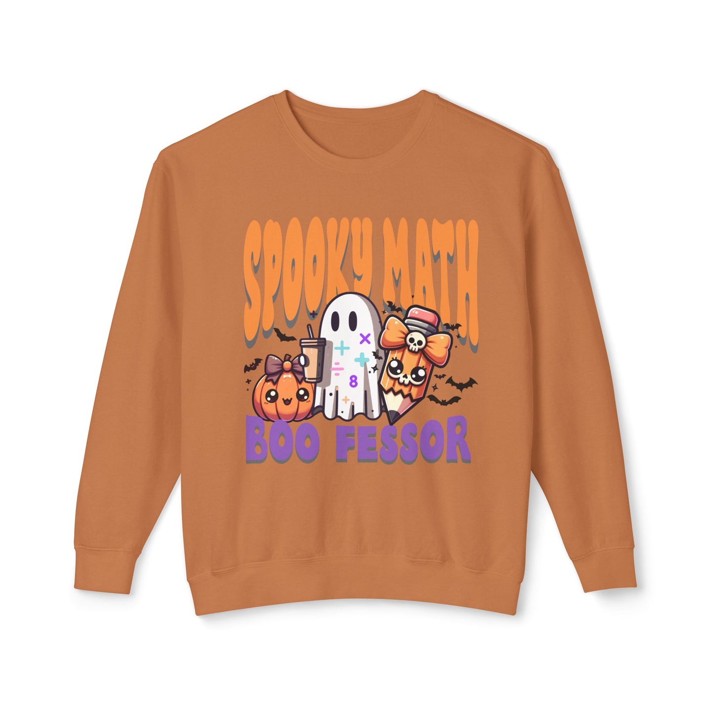 Math Teacher Halloween Lightweight Crewneck Sweatshirt, Custom School Subjects, Spooky Boo-fessor, School Inspired Design, Comfort Colors