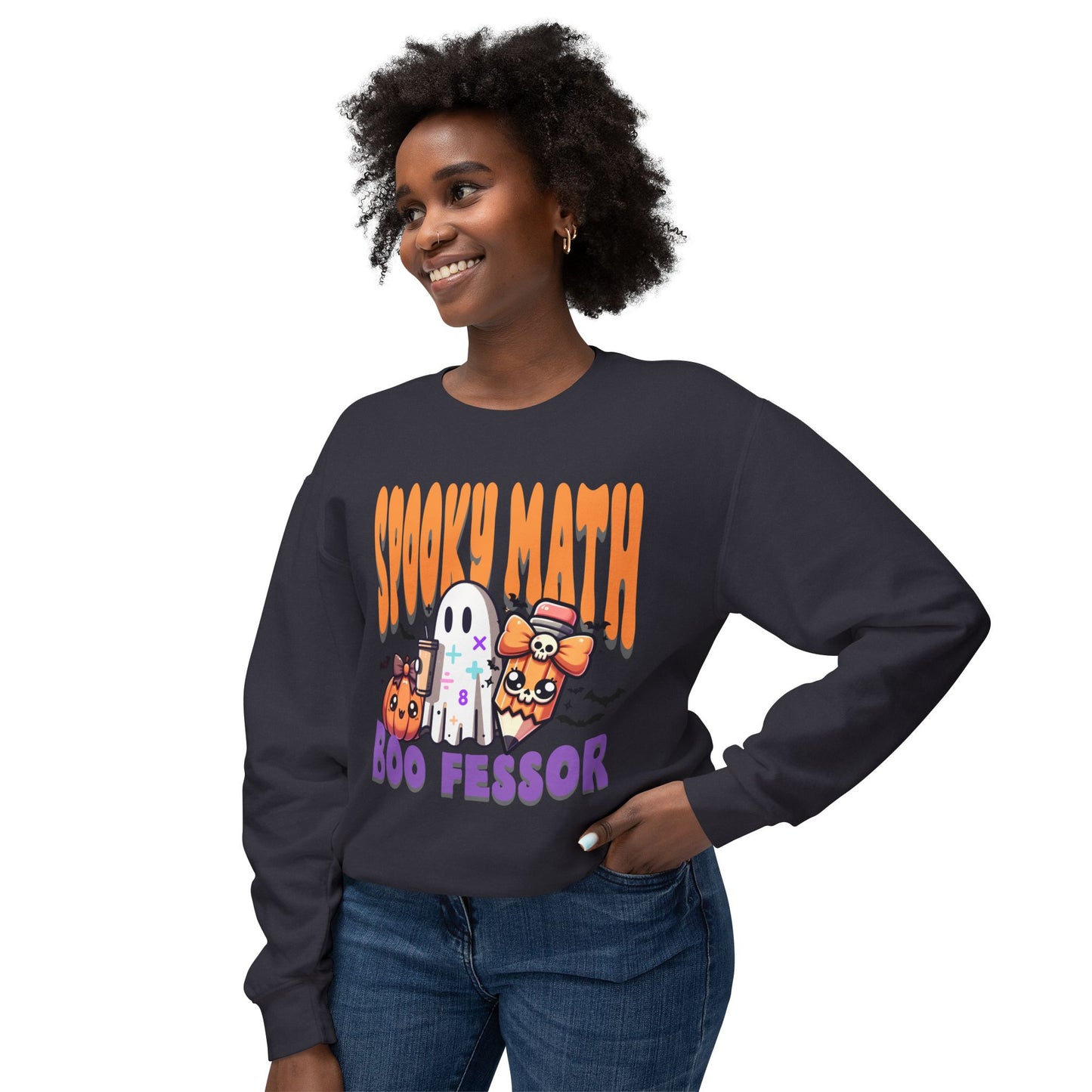 Math Teacher Halloween Lightweight Crewneck Sweatshirt, Custom School Subjects, Spooky Boo-fessor, School Inspired Design, Comfort Colors