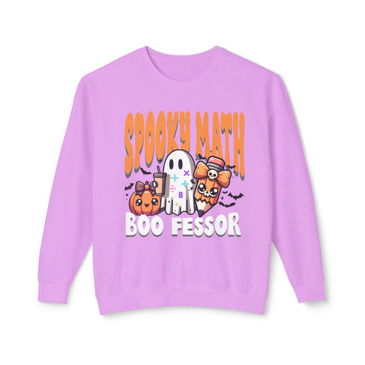 Math Teacher Halloween Lightweight Crewneck Sweatshirt, Custom School Subjects, Spooky Boo-fessor, School Inspired Design, Comfort Colors